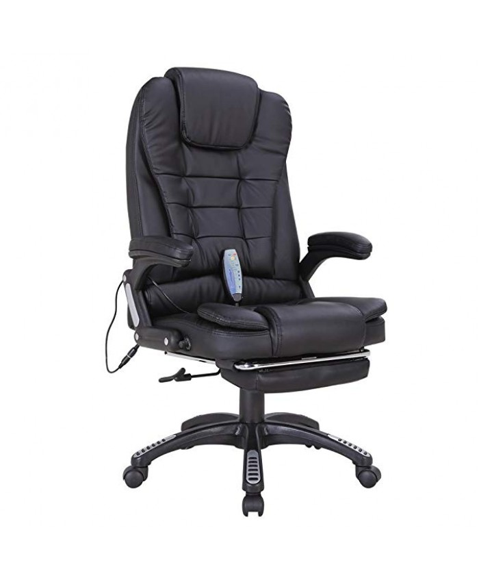 NRG Heated Vibrating Executive Ergonomic Massage Chair Office Black Chair w/Footrest