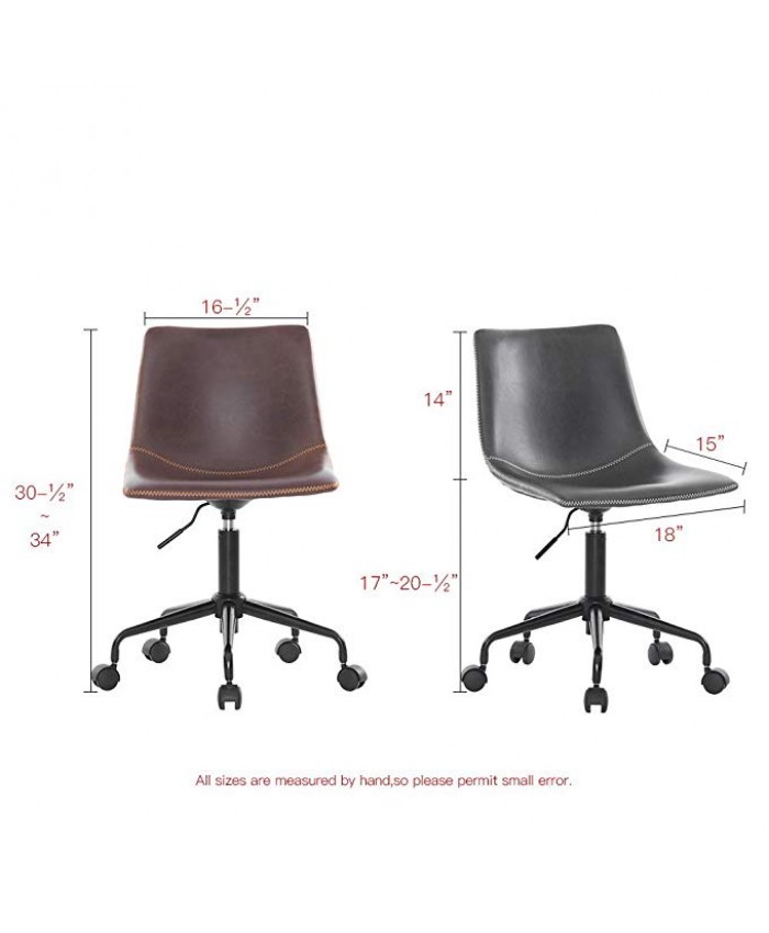 Home Office Casua Side Chair Black Rolling Metal Base, Faux Leather Bucket Seat Task Chair (Antique Brown)