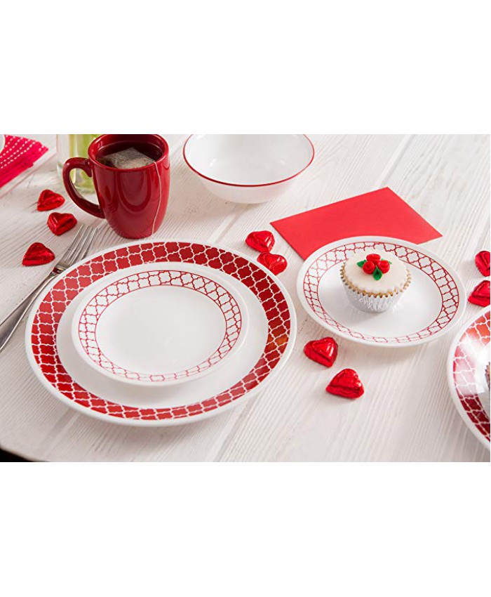 Corelle 16 Piece Crimson Trellis Livingware Dinnerware Set, White