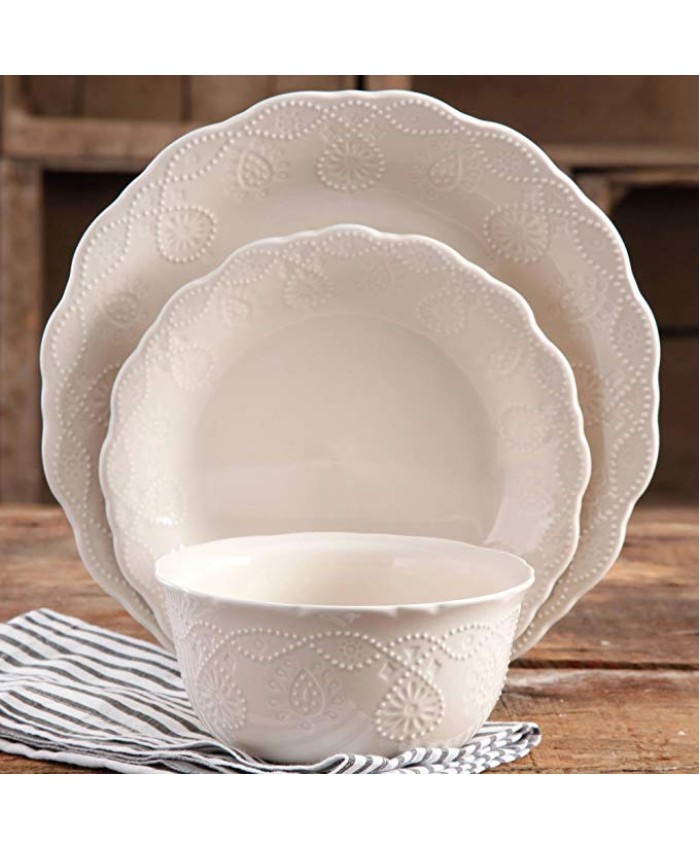 The Pioneer Woman Cowgirl Lace 12-Piece Dinnerware Set (Linen)