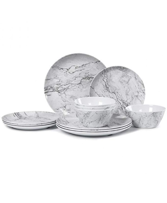 Melamine Dinnerware Set for 4-12 Piece Dinner Dishes Set for Camping Use, Lightweight Unbreakable and Dishwasher Safe, Marble Pattern