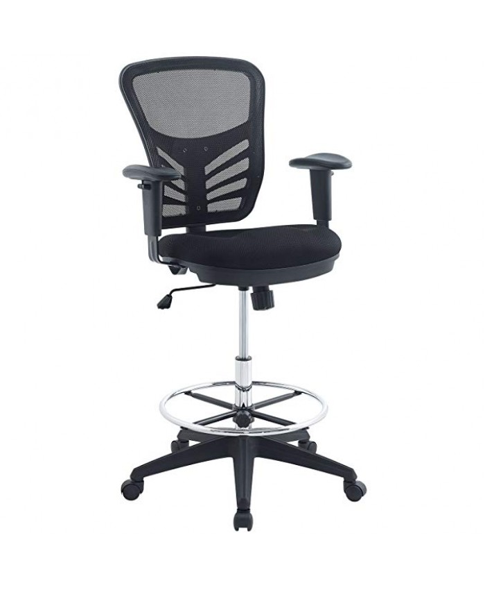 Modway Articulate Drafting Chair in Black - Reception Desk Chair - Tall Office Chair for Adjustable Standing Desks - Drafting Table Chair