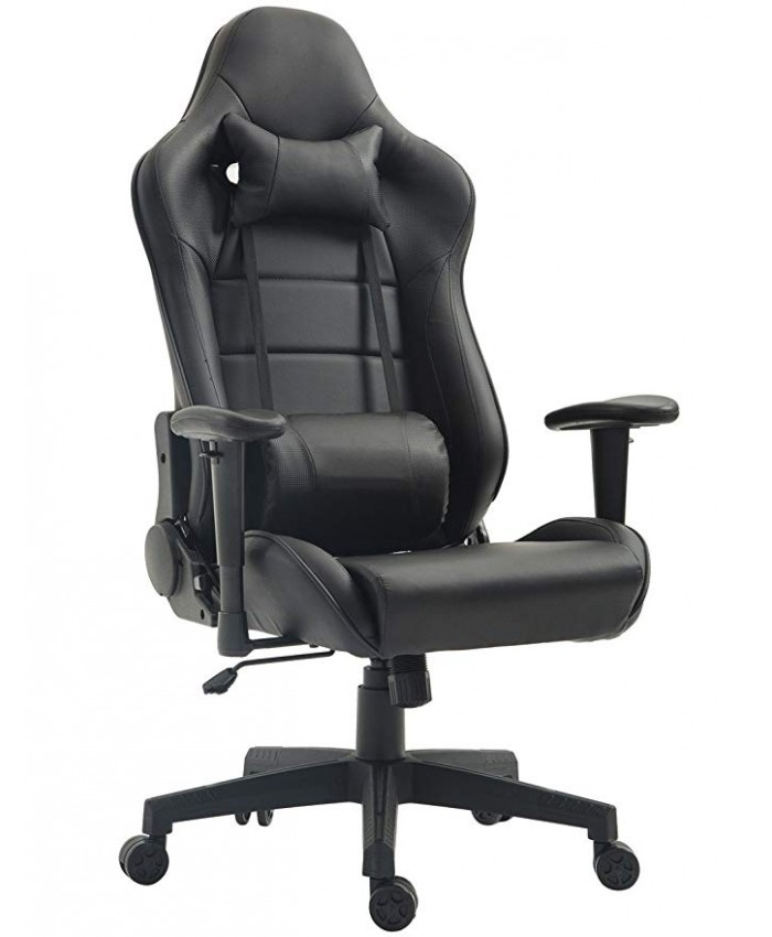 Gaming Chair Ergonomic Racing Chair PU Leather High-Back PC Computer Chair Adjustable Height Professional E-Sports Chair with Headrest and Lumbar Pillows (Black)